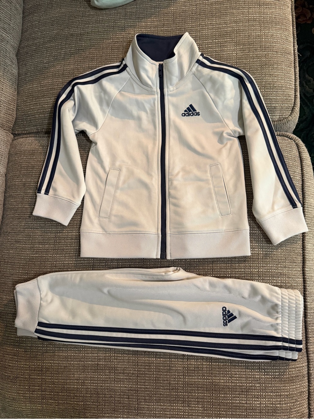 adidas Gray and Navy Youth Zip Track Jacket with Matching Pants